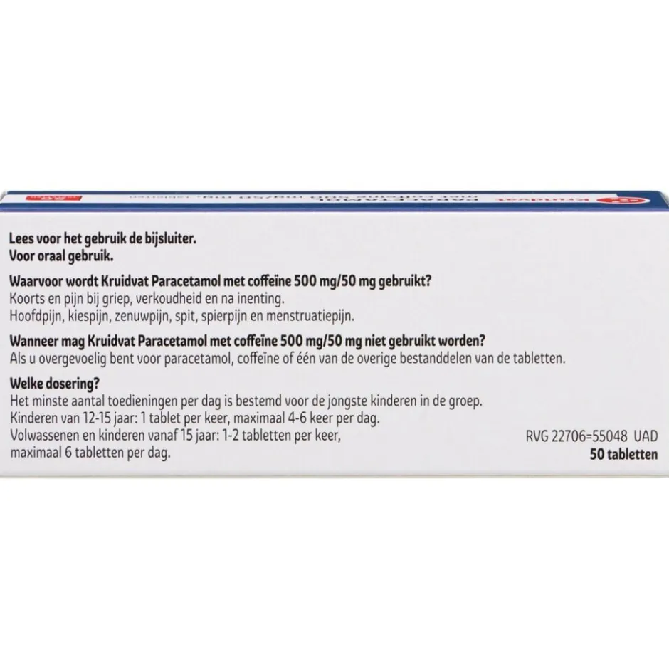 Kruidvat Paracetamol met Coffeïne 500mg /50mg Tabletten< Pijn