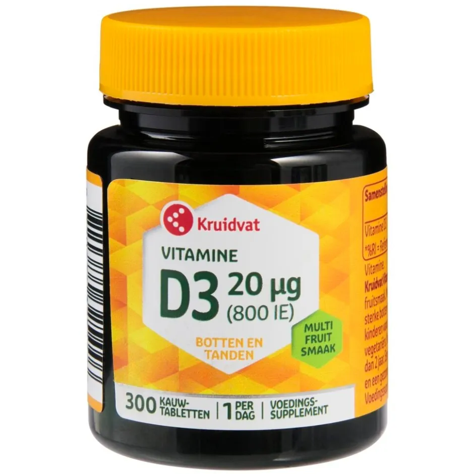 Kruidvat Vitamine D3 20mcg Kauwtabletten< Vitamines