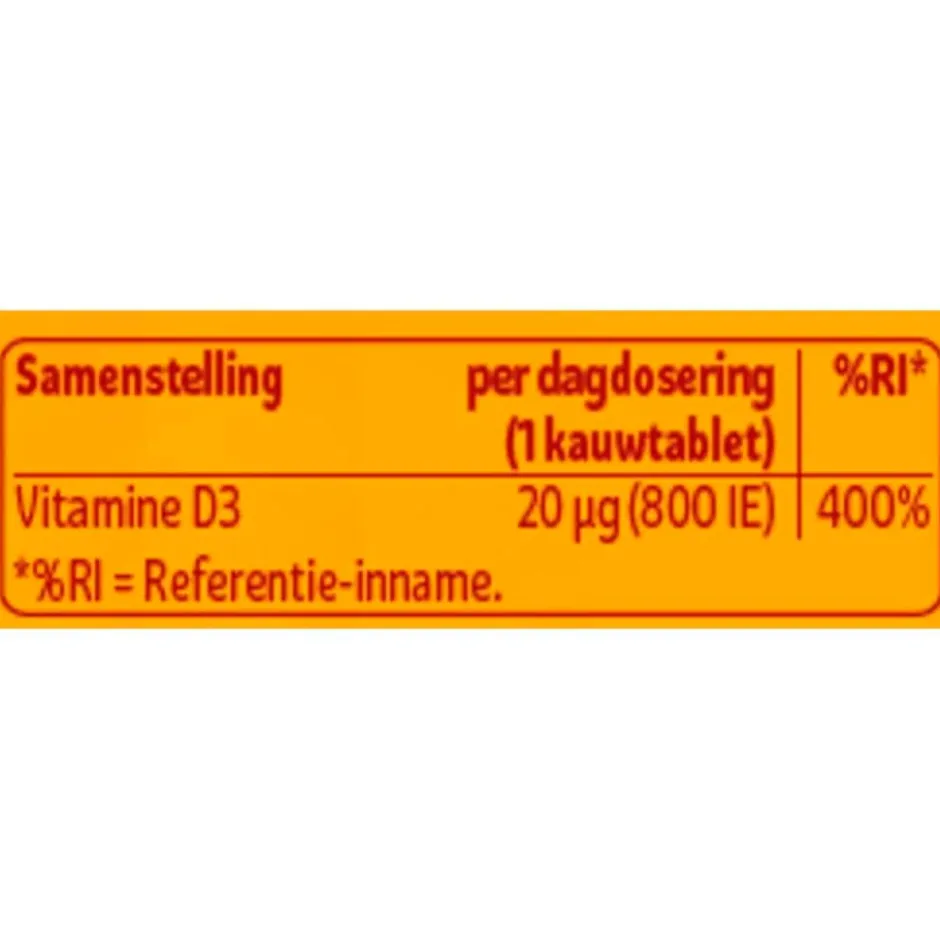 Kruidvat Vitamine D3 20mcg Kauwtabletten< Vitamines