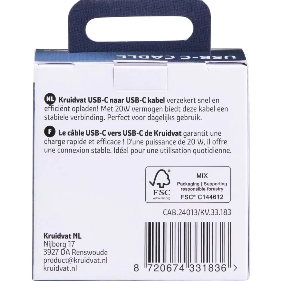 Kruidvat 20W USB-C-naar-USB-C Kabel< Telefoonkabeltjes