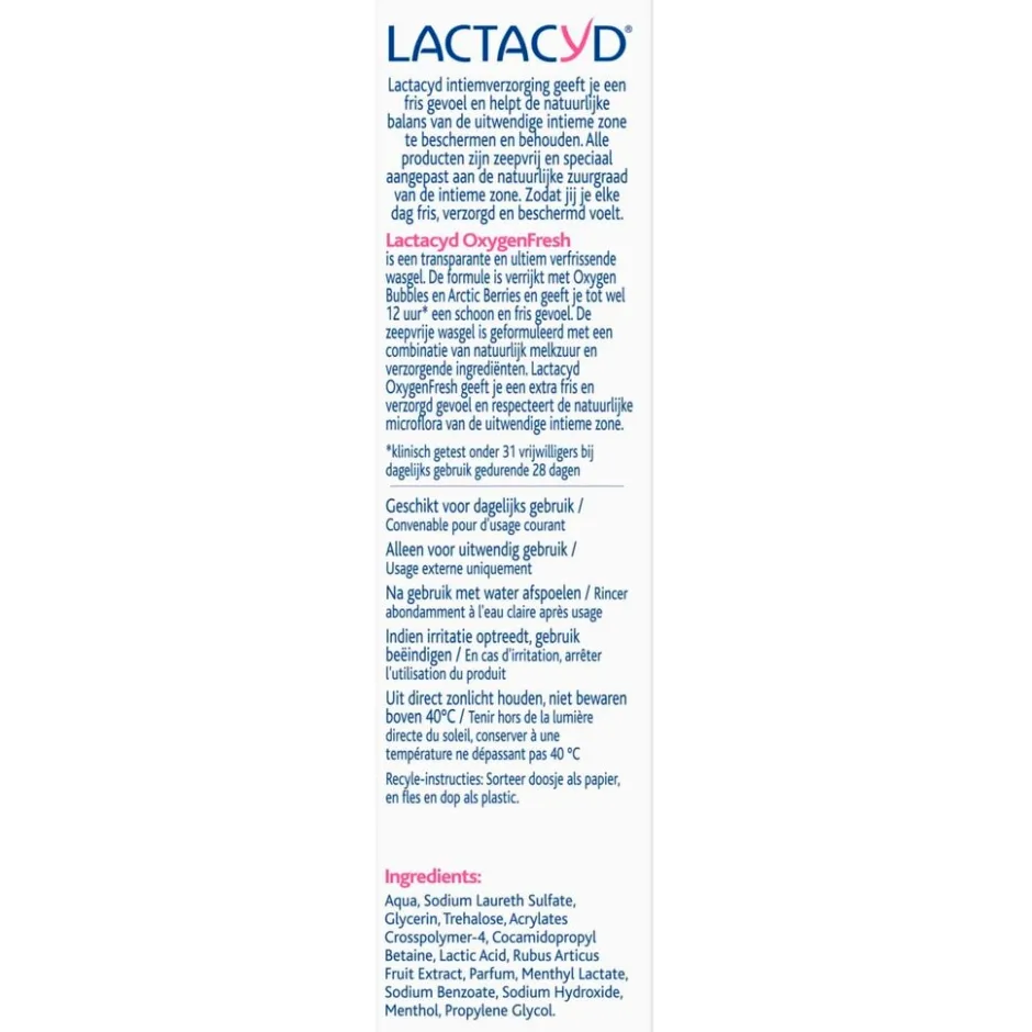 Lactacyd Oxygen Fresh Wasgel< Intieme Hygiëne