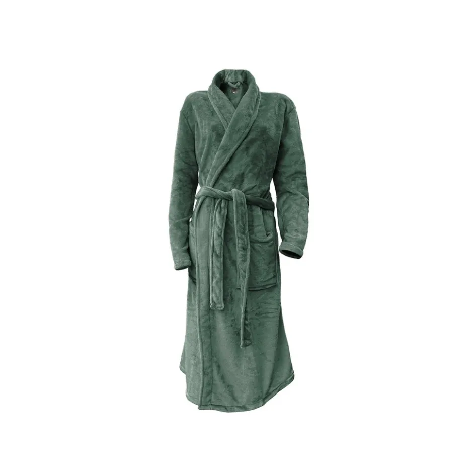 Linnick Flanel Fleece Badjas Uni<DAMES Heren Badjassen|Dames Badjassen
