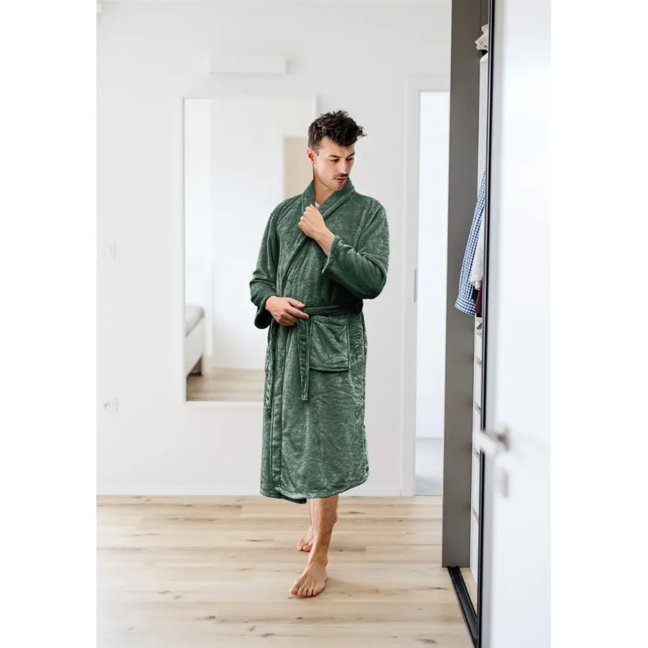 Linnick Flanel Fleece Badjas Uni<DAMES Heren Badjassen|Dames Badjassen