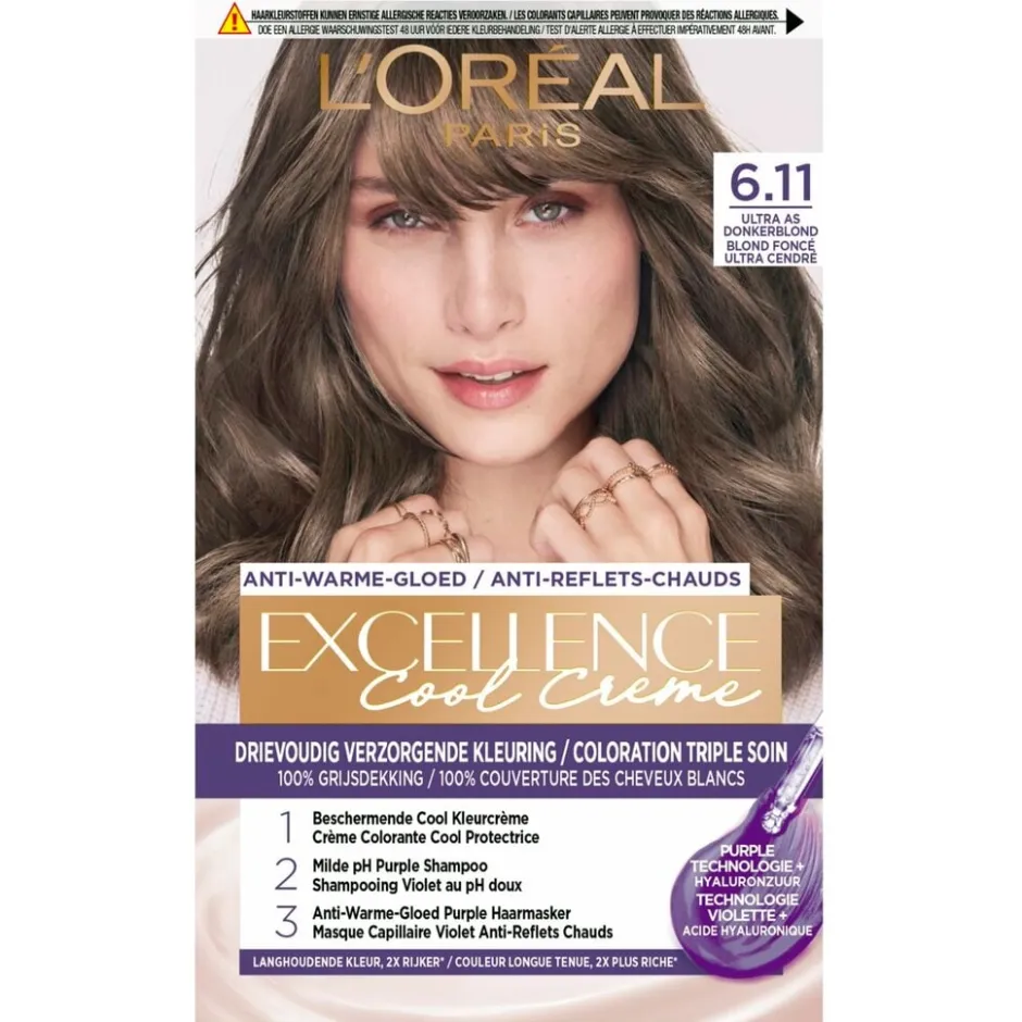 Excellence L'Oréal Paris Cool Crème 6.11 Ultra As Donkerblond Permanente Haarkleuring< Haarverf