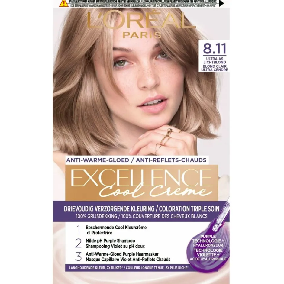 L'Oréal Paris Cool Crème 8.11 Ultra Licht Asblond Permanente Haarkleuring|Excellence