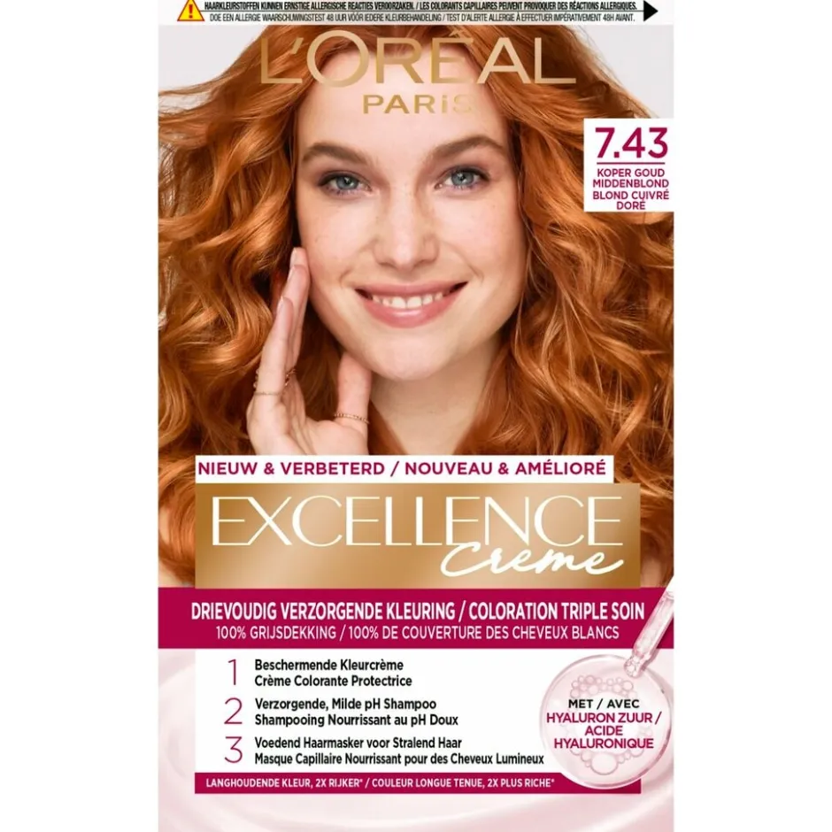 Excellence L'Oréal Paris Crème 7.43 Koper Goudblond Permanente Haarverf< Haarverf