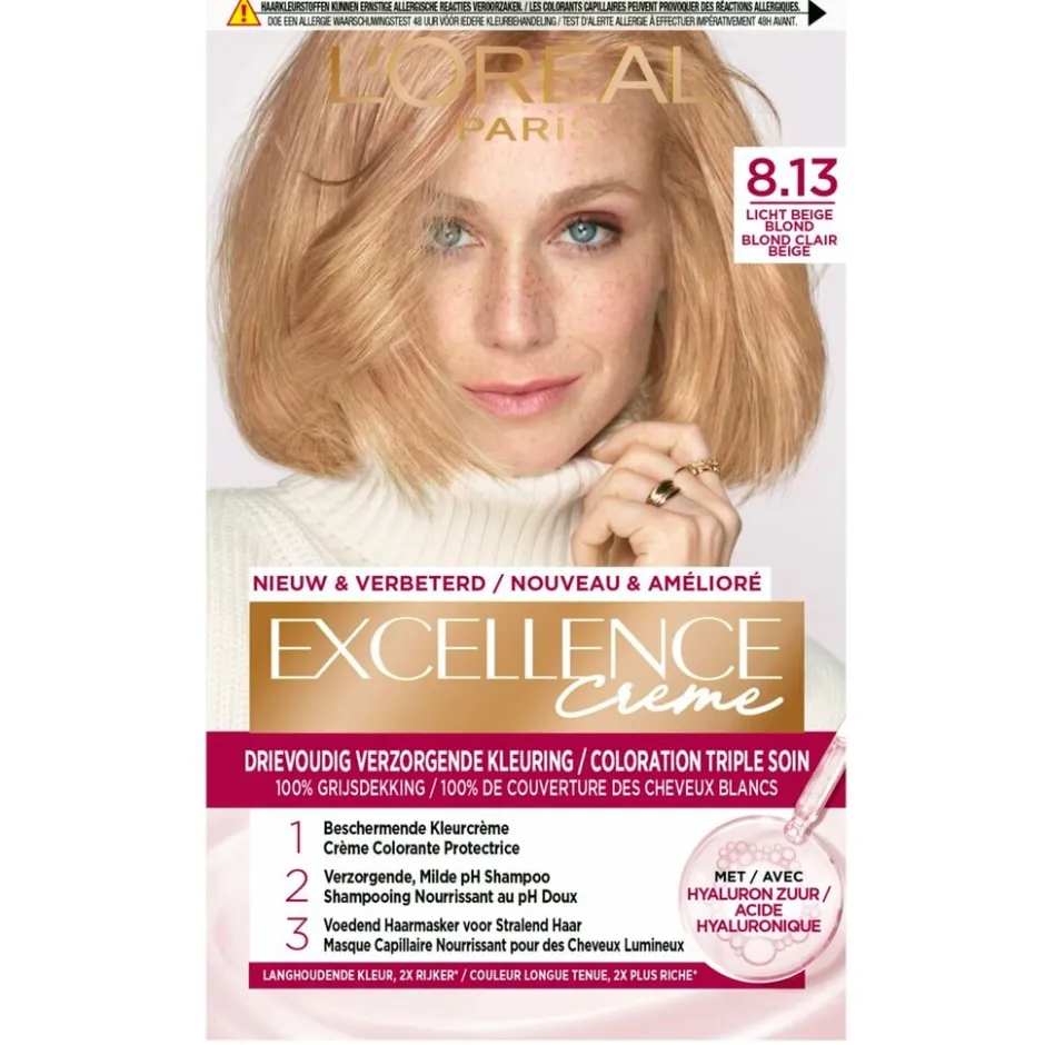 L'Oréal Paris Crème 8.13 Licht Beige Blond Permanente Haarkleuring|Excellence