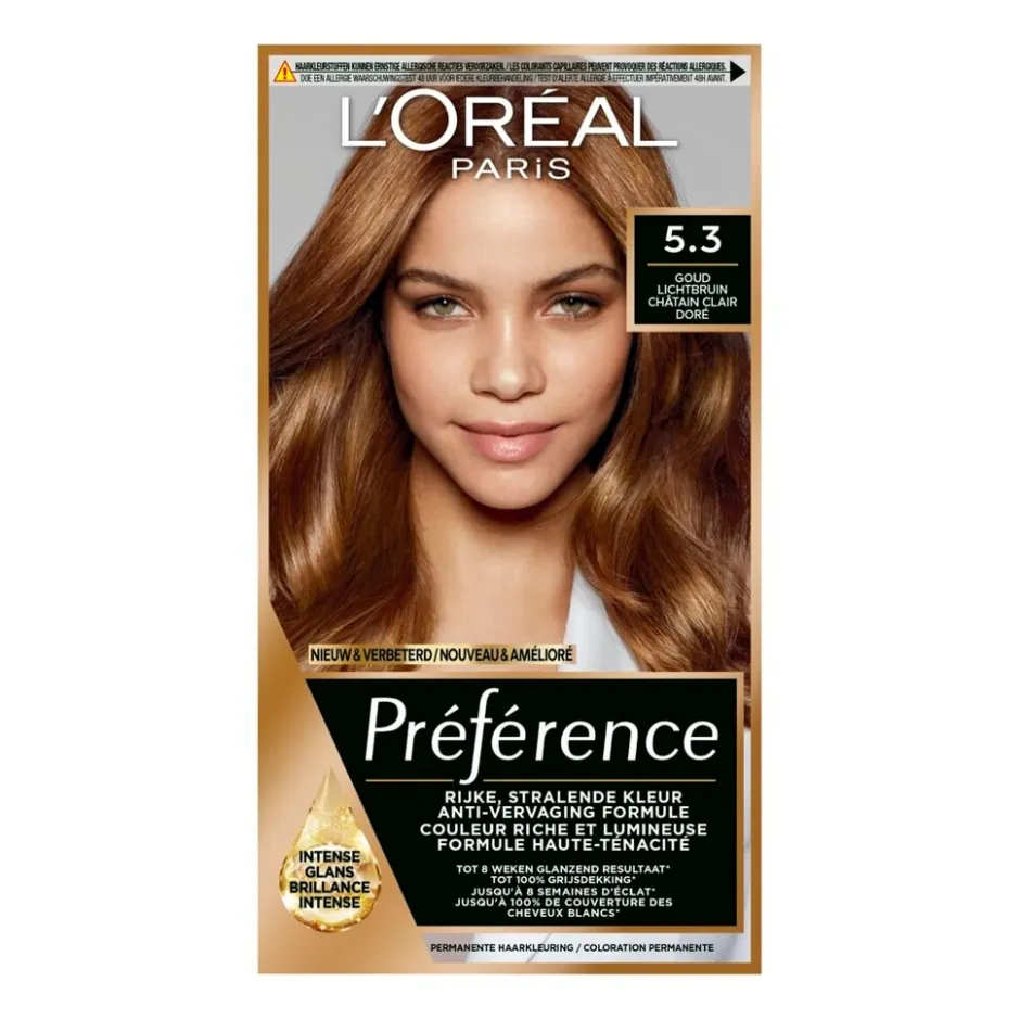 L'Oréal Paris Préférence 5.3 Goud Lichtbruin Permanente Haarkleuring|Preference Online