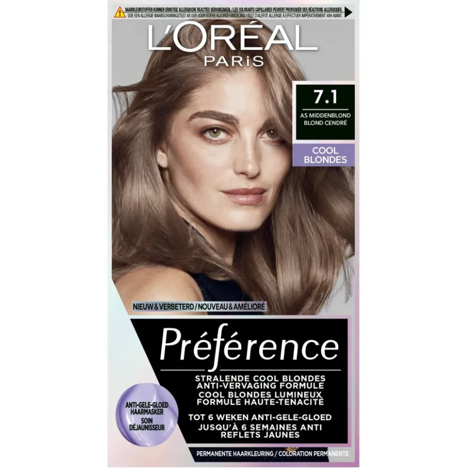 L'Oréal Paris Préférence Cool Blondes 7.1 As Middenblond Permanente Haarkleuring|Preference New