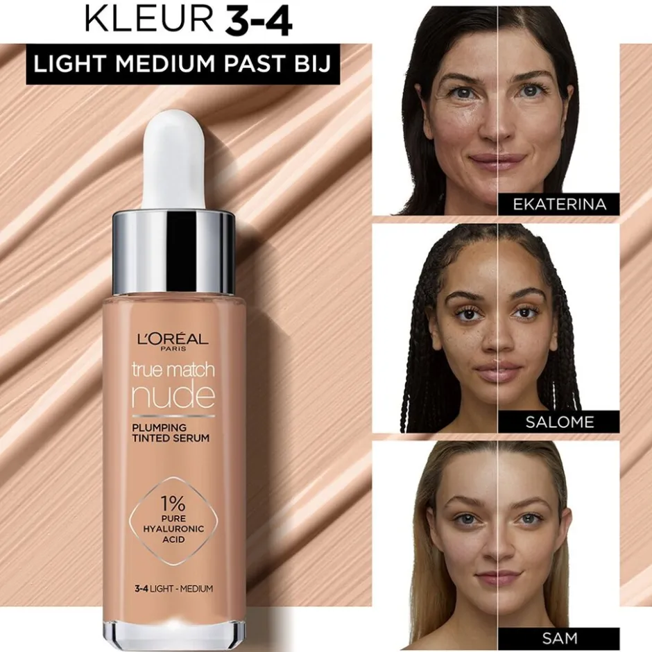 L'Oreal L'Oréal Paris True Match Nude 3-4 Light Medium Plumping Tinted Serum< Foundation