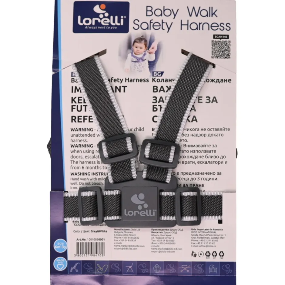 Safety Harness Grey & White Kinderstoel Tuigje met Looplijn|Lorelli New