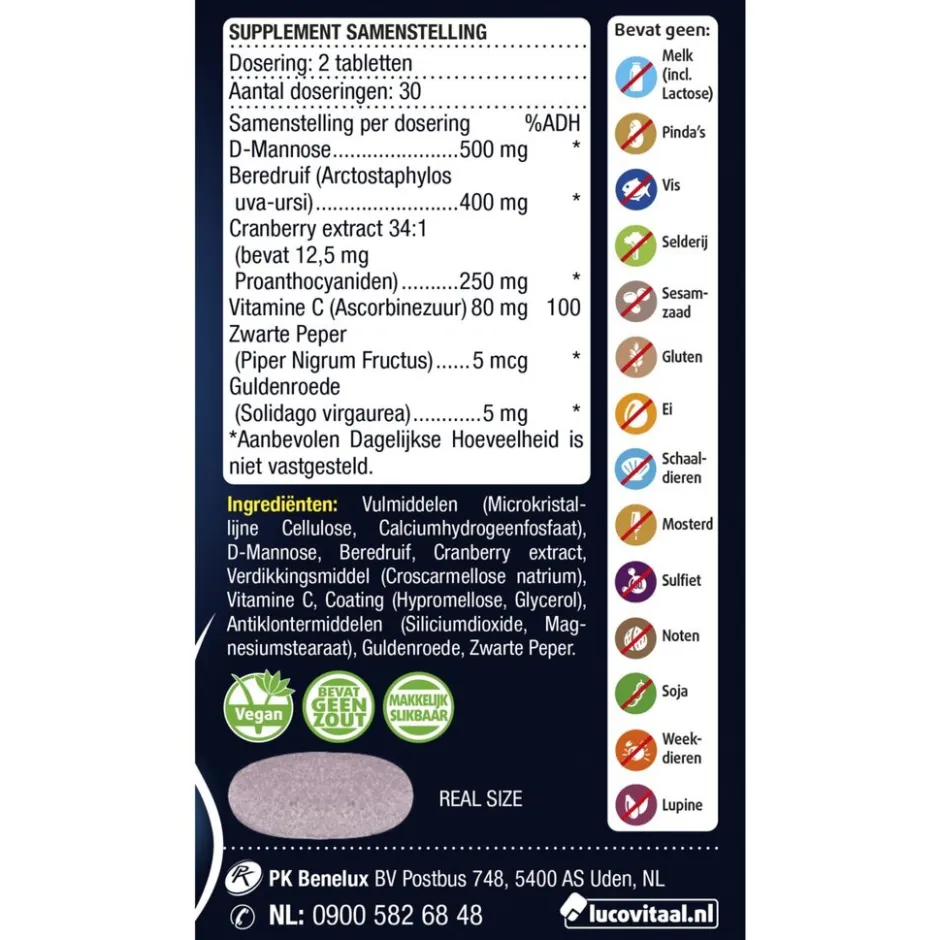 Lucovitaal D-Mannose Cranberry Tabletten< Cranberrysupplementen|Blaas Supplementen