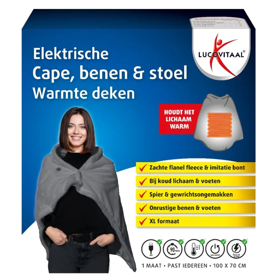 Elektrische Cape, benen & stoel Warmte deken|Lucovitaal Best