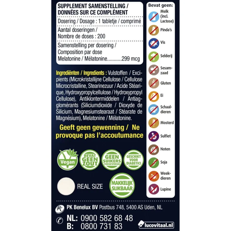 Lucovitaal Melatonine 299Mcg Time Released Tabletten< Melatonine
