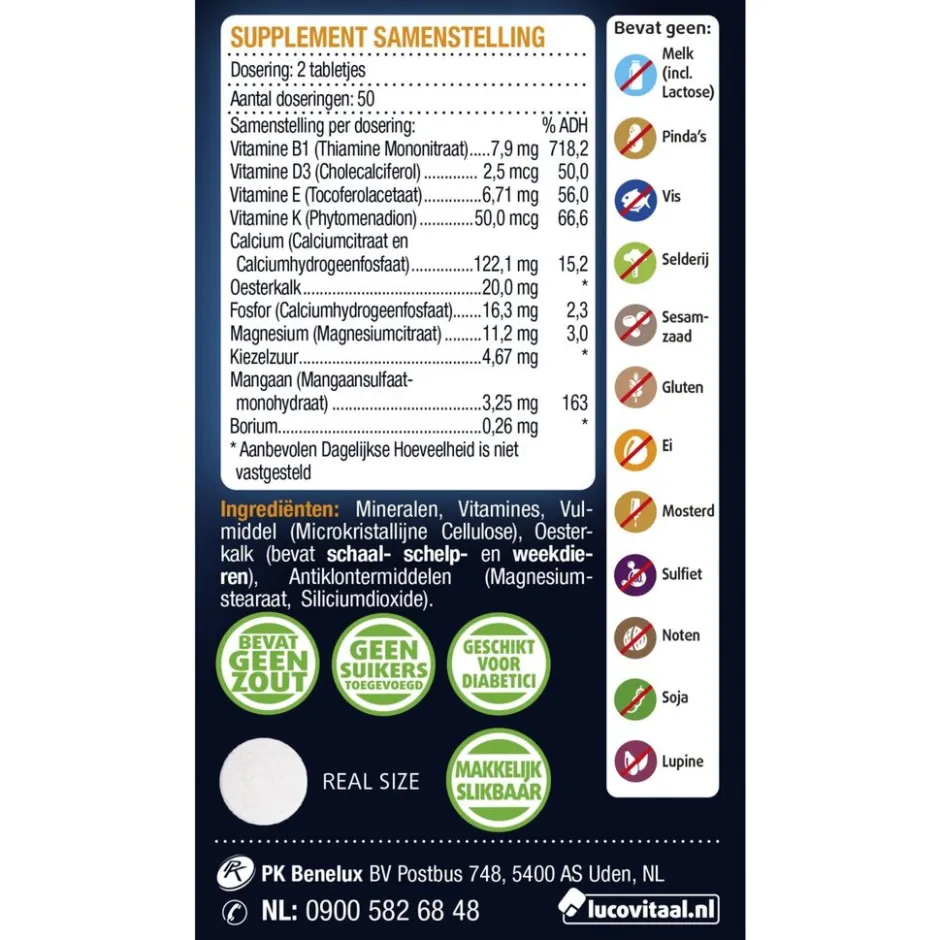 Lucovitaal Oesterkalk Calcium Vitamine D3 & K Tabletten< Mineralen|Botten En Spieren