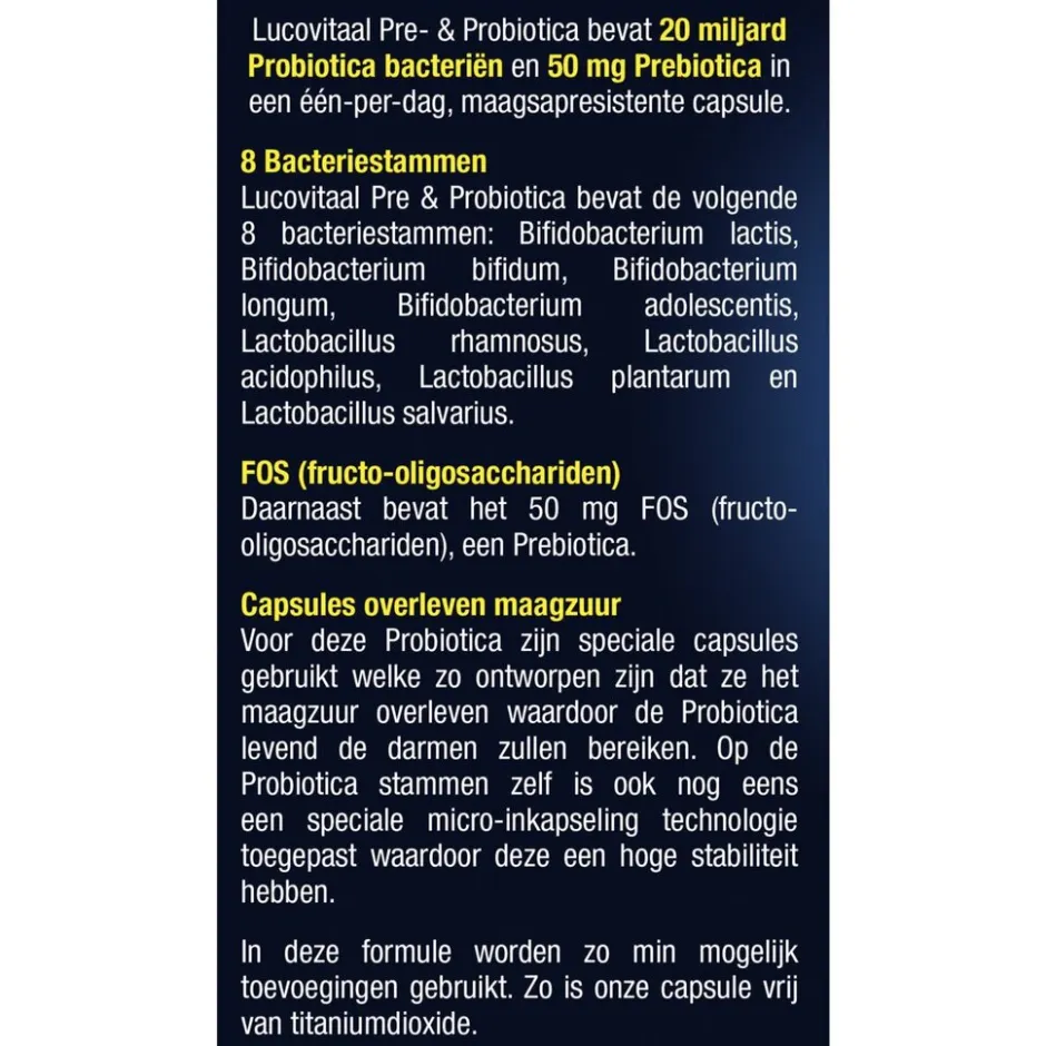 Lucovitaal Pre & Pro Biotica Capsules< Bacteriestammen