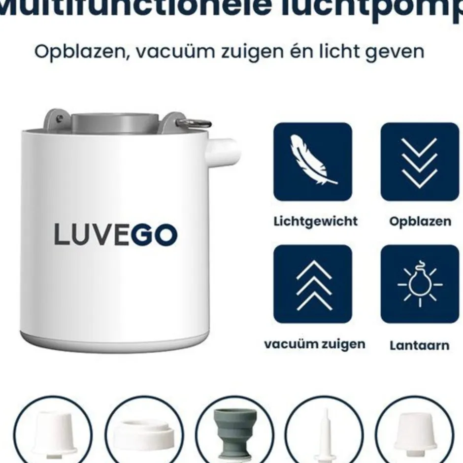Luvego luchtbed pomp MINI PUMP - Oplaadbare luchtbedpomp - 400LM lantaarn - 3-in-1< Buiten En Vrije Tijd