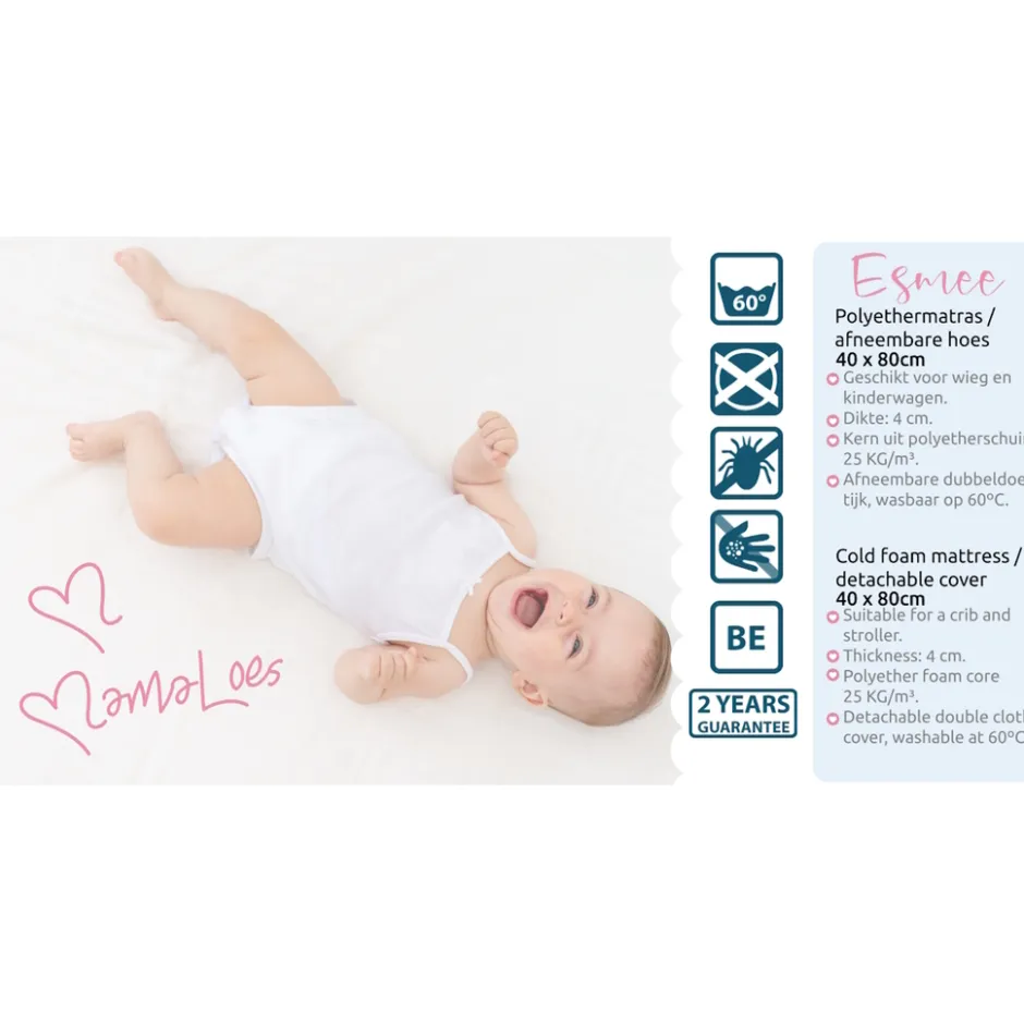 Esmee 40x80x4 cm Kinderwagen- en Wiegmatras|MamaLoes Discount