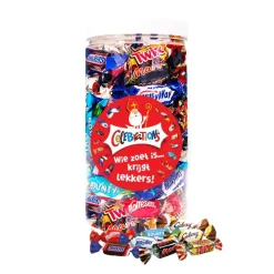 Celebrations Mars chocolade van Sinterklaas "Wie zoet is krijgt lekkers!"< Sinterklaassnoep