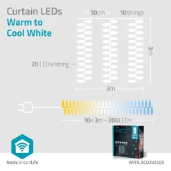 Nedis WIFILXC02W200 Smart Wifi LED gordijn< Kerstverlichting