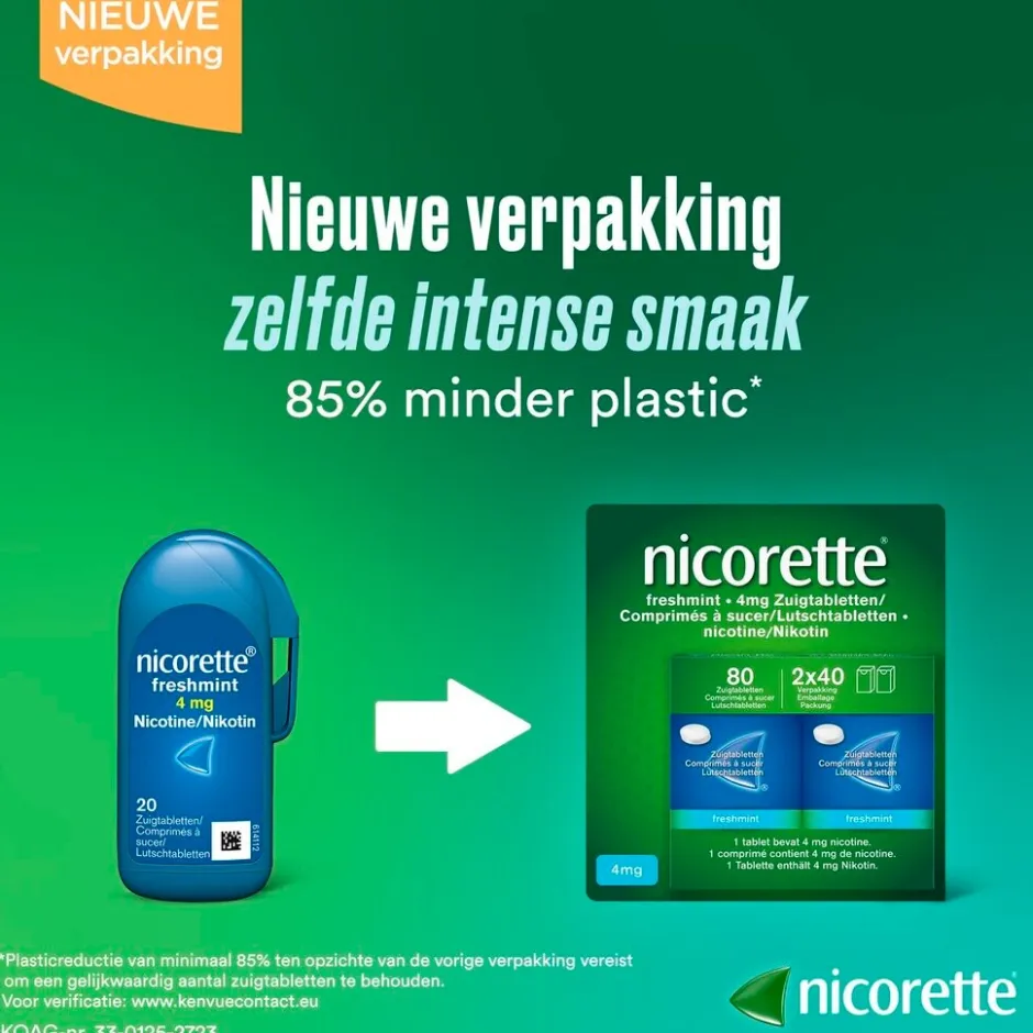 Nicorette Nicotine Freshmint 4mg Suikervrije Zuigtabletten< Stoppen Met Roken