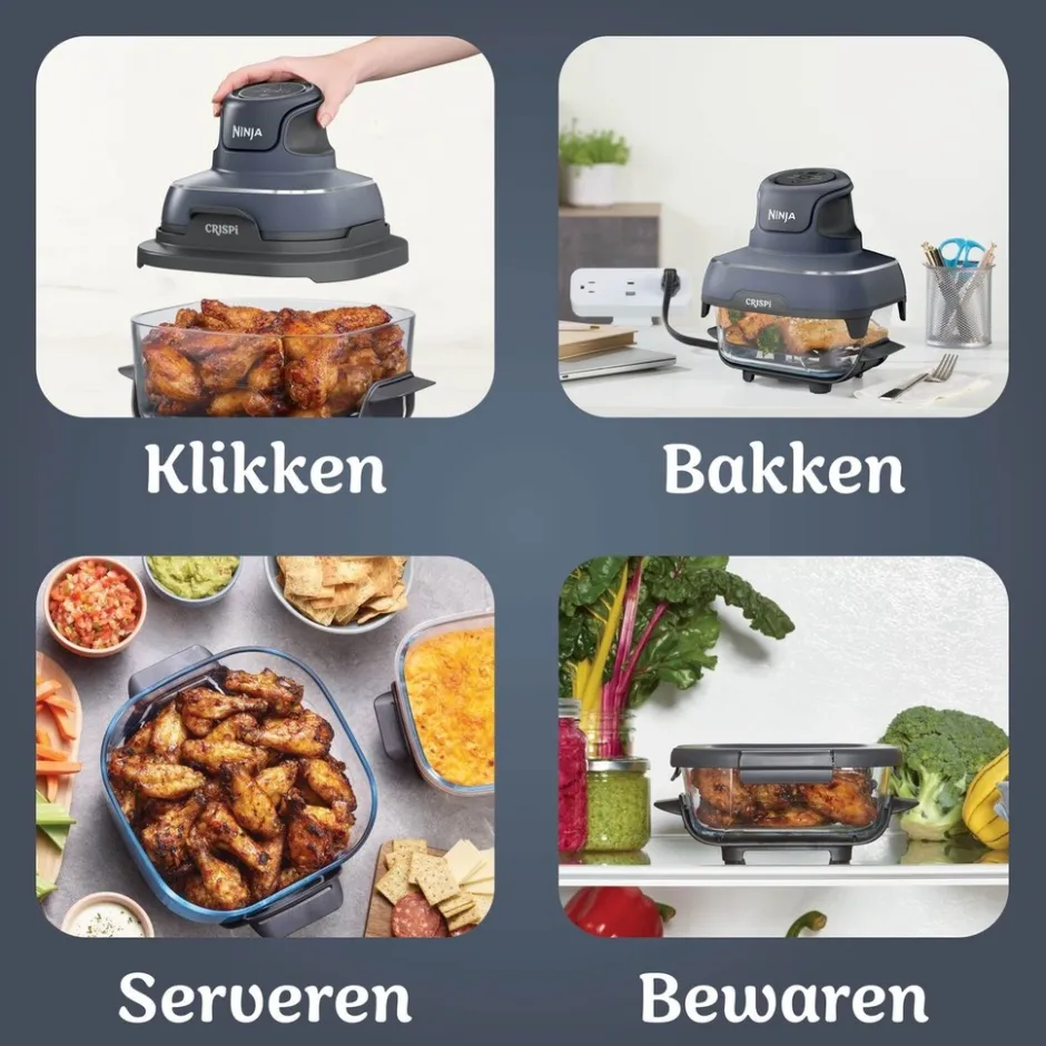 Ninja CRISPi 4-in-1 Glazen Airfryer FN101EUGY< Frituurpannen En Airfryers