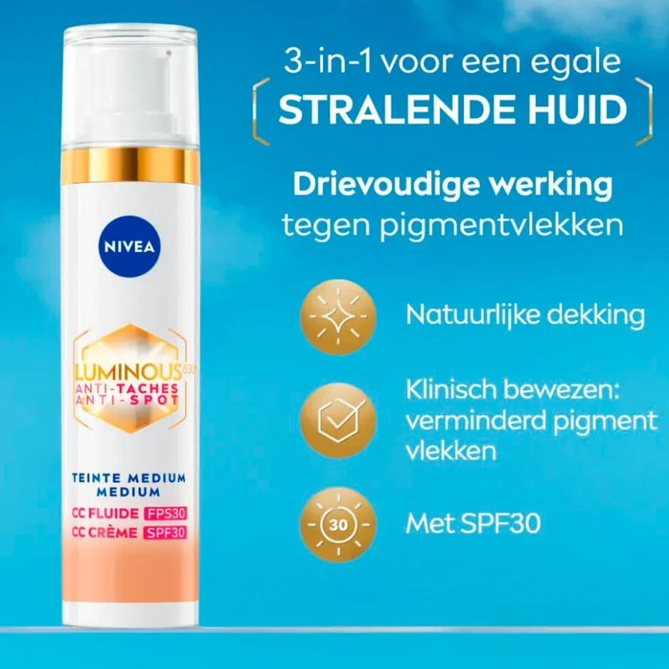 NIVEA Luminous630 Anti-spot SPF30 02 Medium 3-in-1 CC Crème|Nivea Skincare Clearance