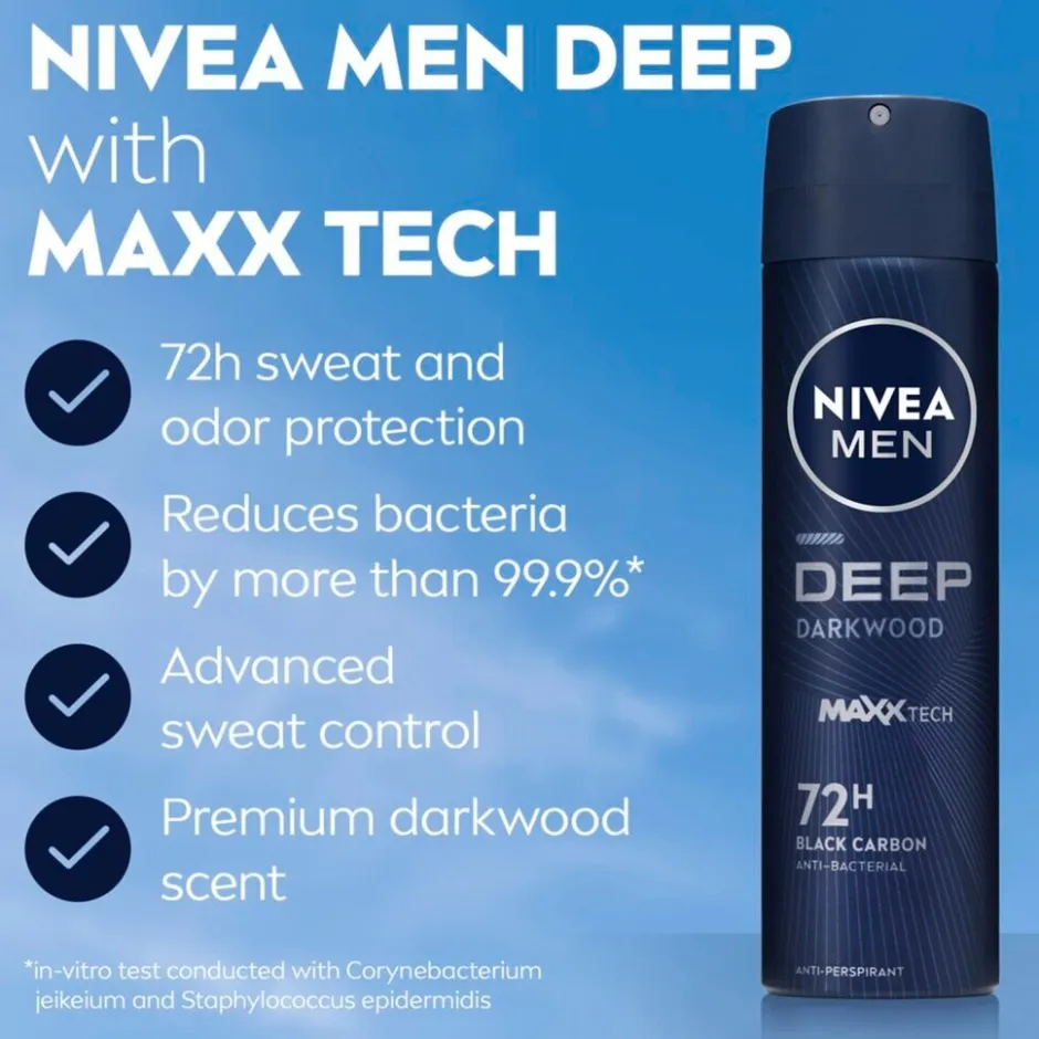 Deep Black Carbon Dark Wood Antitranspirant Spray|Nivea Men Best