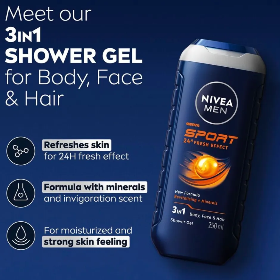 Sport 24H Fresh Effect 3-in-1 Douchegel|Nivea Men Hot