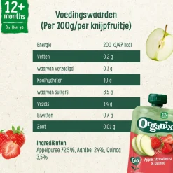 12+M Appel, Aardbei & Quinoa Knijpfruit|Organix New