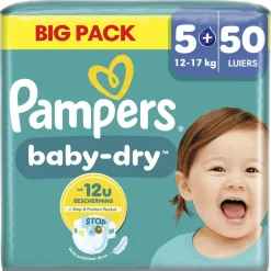 Baby-Dry Maat 5+ Luiers|Pampers Hot
