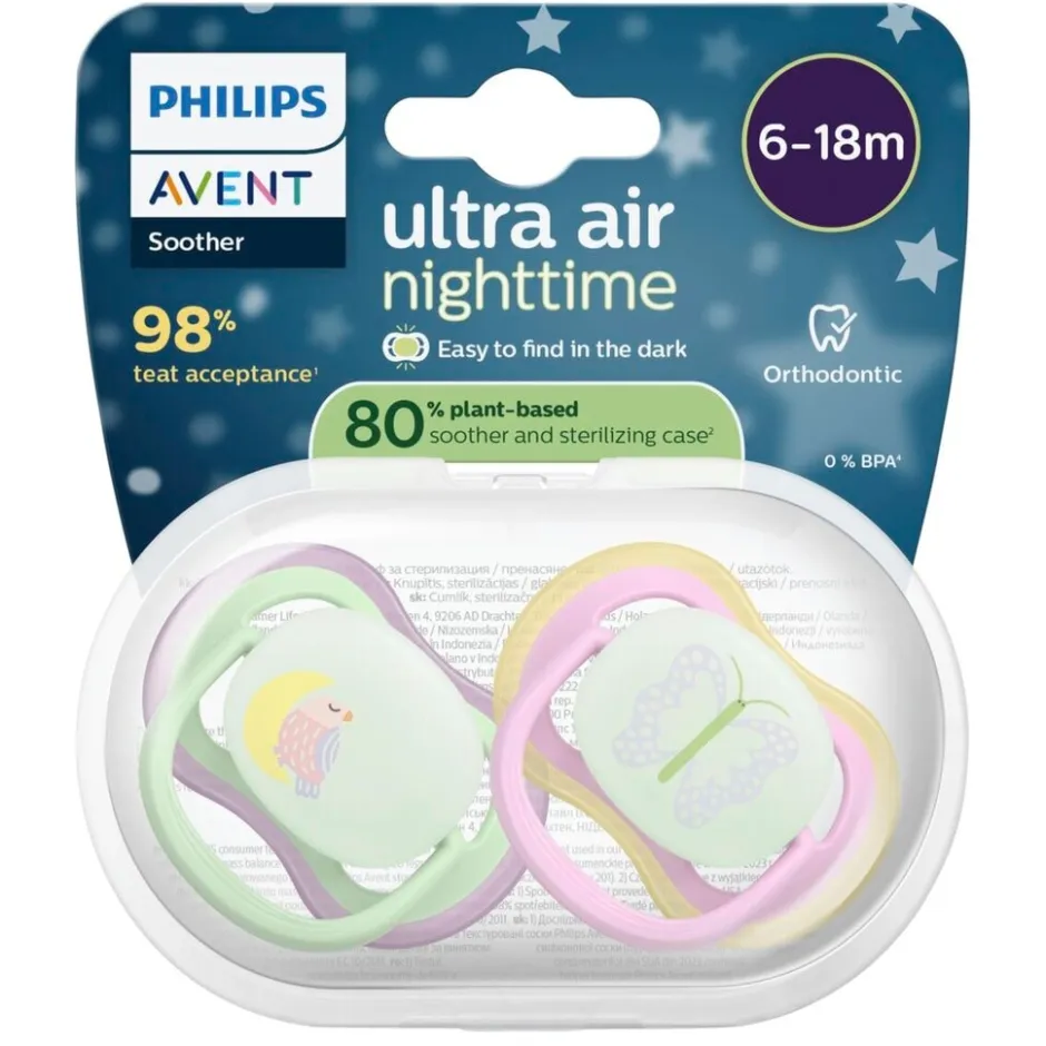 Philips Avent Soother Ultra Air 6-18M SCF376/29 Nighttime Fopspeen< Fopspenen