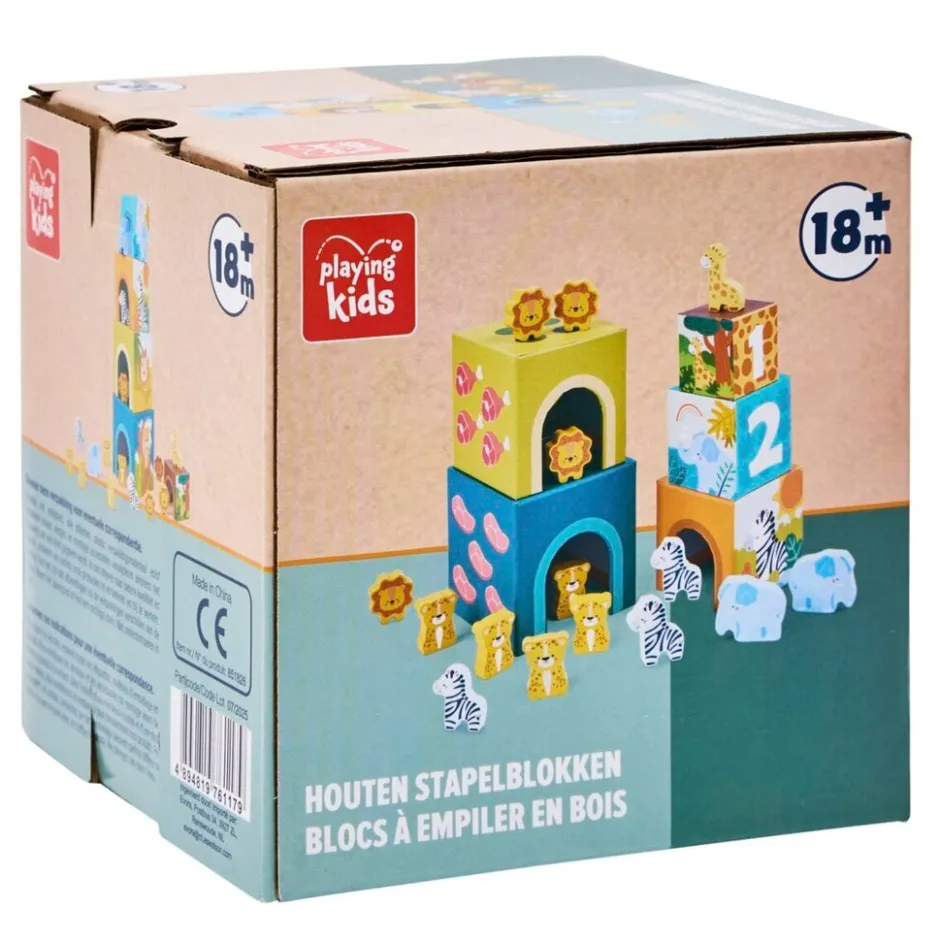 Playing Kids Safari Houten Stapelblokken< Houten Speelsets