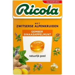 Ricola Gember Sinaasappelmunt Kruidenpastilles< Keelsnoepjes