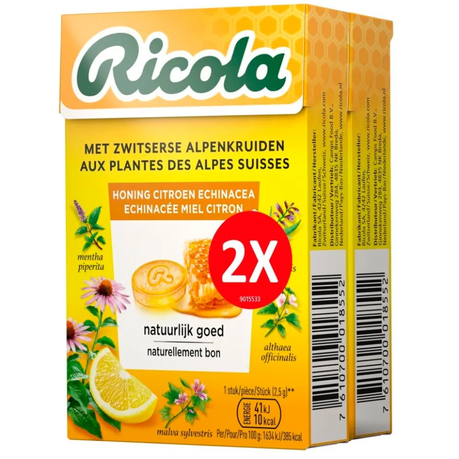 Ricola Honing Citroen Echinacea Kruidenpastilles< Luchtwegen