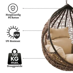 Rijoka Hangstoel Eggy Twisted Schommelstoel Rattan Lounge Tuinstoel|