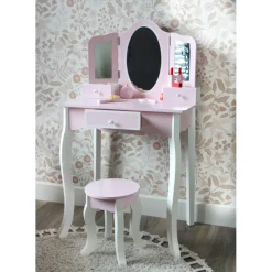 Rijoka Houten Kaptafel Make up Dresser Met Krukje 3x Spiegel< Houten Poppenhuizen En Tafels