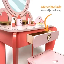 Rijoka Houten Kaptafel Make up Dresser met Krukje en Spiegel| Outlet