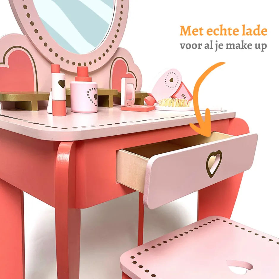 Rijoka Houten Kaptafel Make up Dresser met Krukje en Spiegel| Outlet