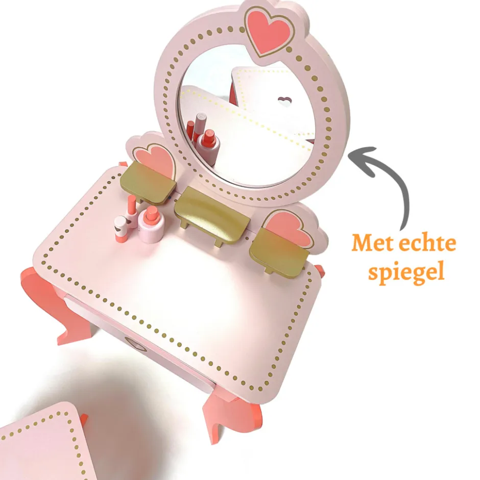 Rijoka Houten Kaptafel Make up Dresser met Krukje en Spiegel| Outlet