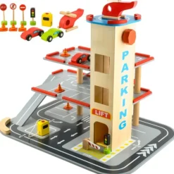 Rijoka Houten Parkeergarage Parking met lift Inclusief accessoires< Houten Speelsets|Verrassend Speelgoedvoordeel