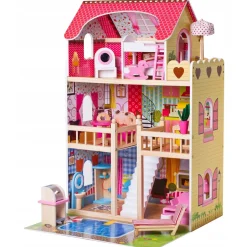 Houten Poppenhuis LED Verlichting Meubelset 15pcs 3 Verdiepingen|RIJOKA Online