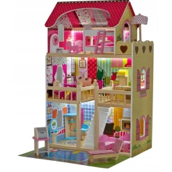 Houten Poppenhuis LED Verlichting Meubelset 15pcs 3 Verdiepingen|RIJOKA Online
