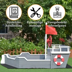 Rijoka Houten Zandbak Schip Inclusief Grondzeil Zitbank met Opbergvak< Zandbakken