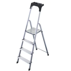 Rijoka Huishoudtrap Aluminium 4 treden Anti Slip Treden Opbergkapje< Keukentrappen