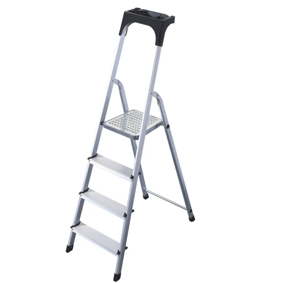 Rijoka Huishoudtrap Aluminium 4 treden Anti Slip Treden Opbergkapje< Keukentrappen