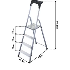 Rijoka Huishoudtrap Aluminium 4 treden Anti Slip Treden Opbergkapje< Keukentrappen