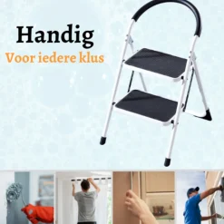 Rijoka Huishoudtrap Inklapbaar 2 Treden Anti Slip Treden Sponge Handgrepen| New