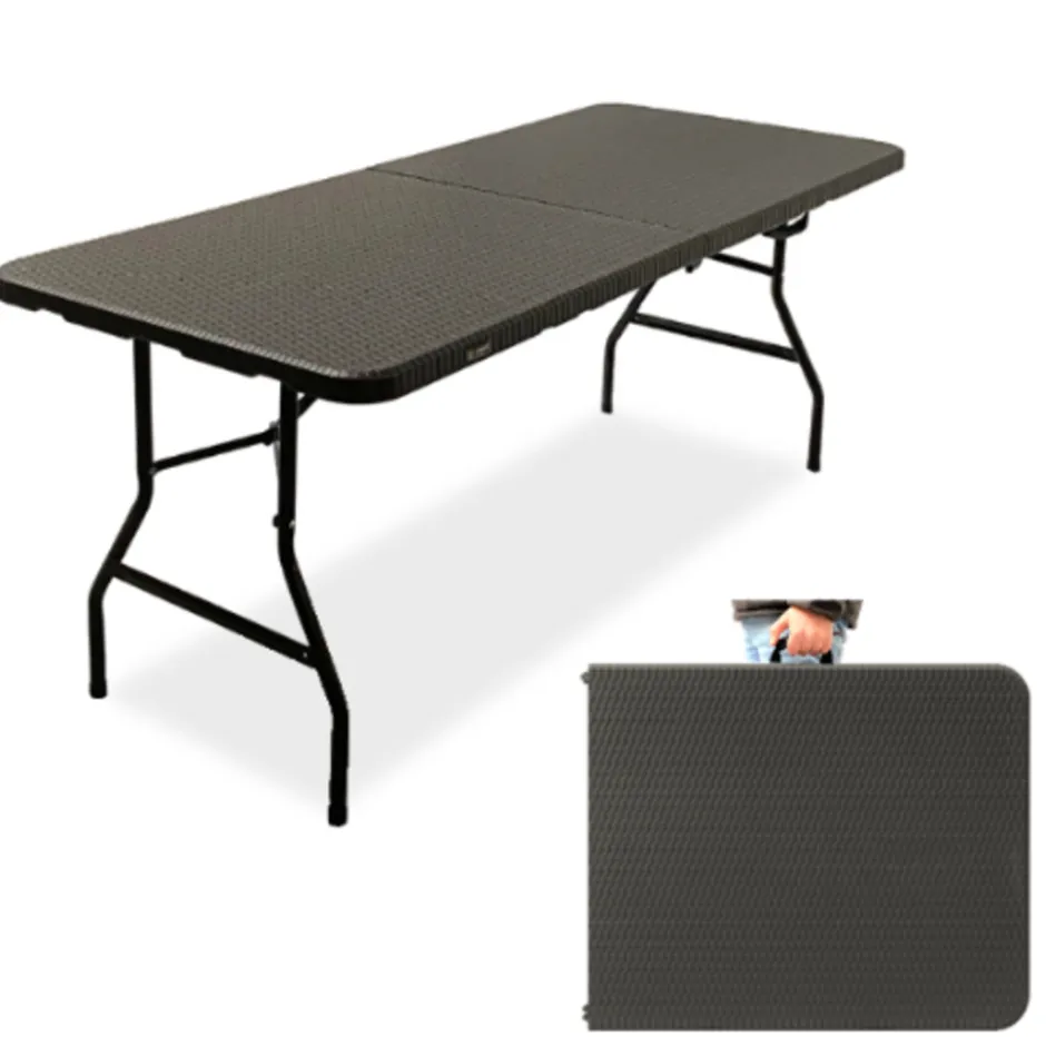 Rijoka Klaptafel Inklapbare Campingtafel Rattan Design 6 tot 8 Personen< Buiten En Vrije Tijd