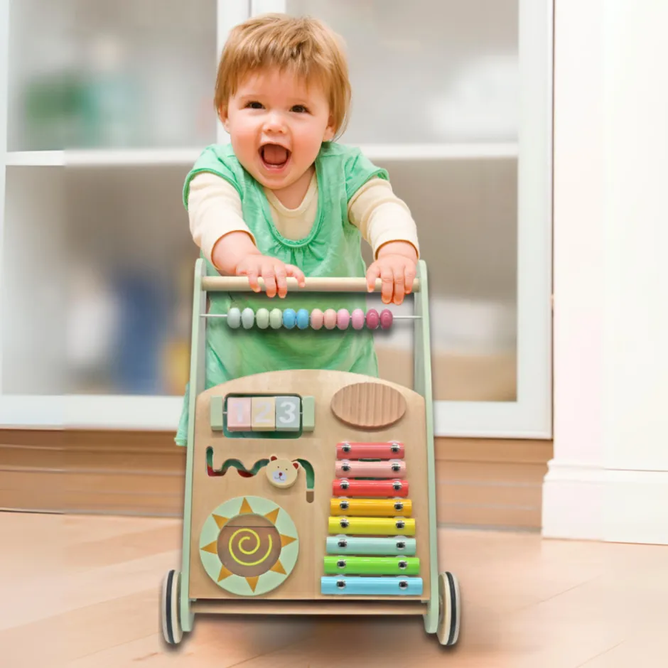 Rijoka Loopwagen Hout voor Baby Educatieve Looptrainer Anti Slip Wieltjes Babywalker| New